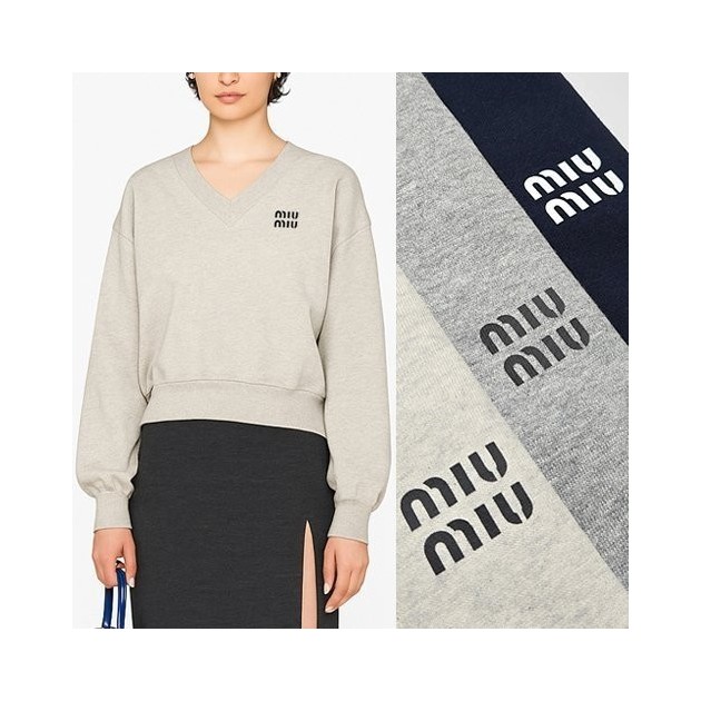 MIUMIU 미우미우 영문로고 브이넥 맨투맨