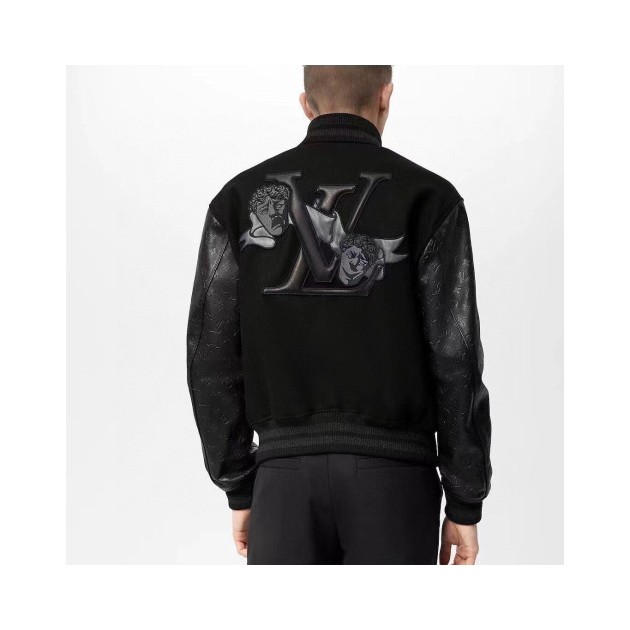 LOUIS VUITTON 루이비통 엠보스드 레더 바시티 블루종 자켓