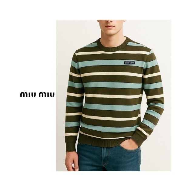 MIUMIU 미우미우 올리브 멀티 스트라이프티 2COLOR