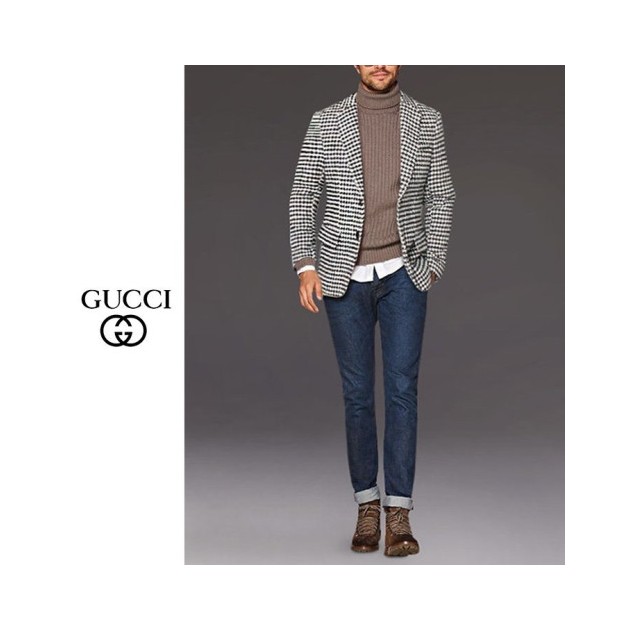 GUCCI 구찌 하운드 투스 싱글 울 자켓