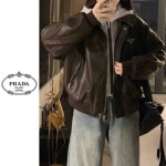 PRADA 프라다 레이어드 후드 레더 자켓 2COLOR