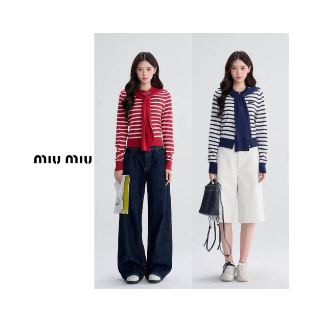 MIUMIU 미우미우 블랙 로고 숄 자수 가디건 2COLOR