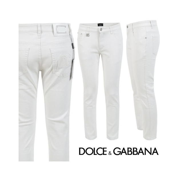 DOLCE & GABBANA 돌체앤가바나 엠보 화이트 슬림 일자진