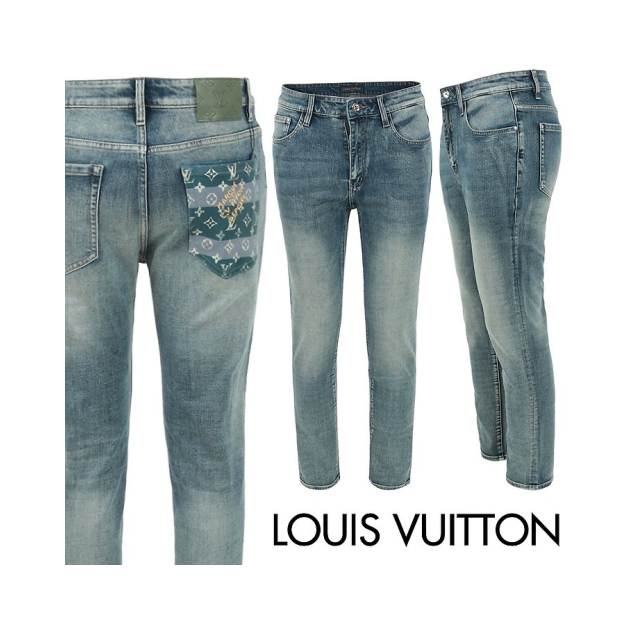 LOUIS VUITTON 루이비통 그린 레더 모노 포켓 슬림 일자진