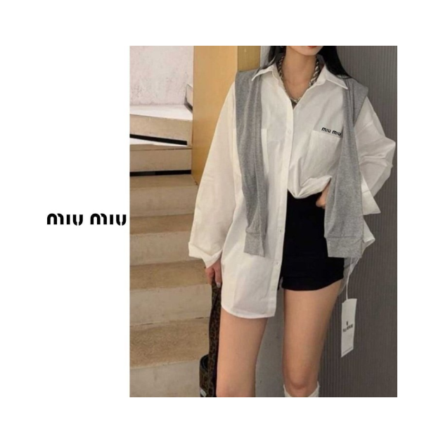 MIUMIU 미우미우 자수 투포켓 셔츠 숄세트 4COLOR