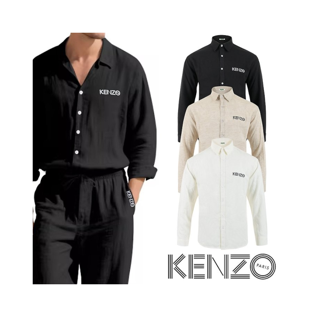 KENZO 겐조 레터링 자수 린넨 셔츠